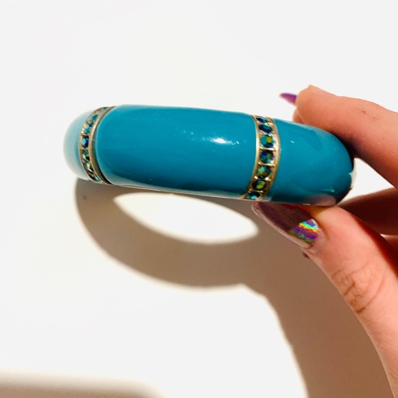 Vintage Blue Jeweled Bangle - Picture 6 of 7